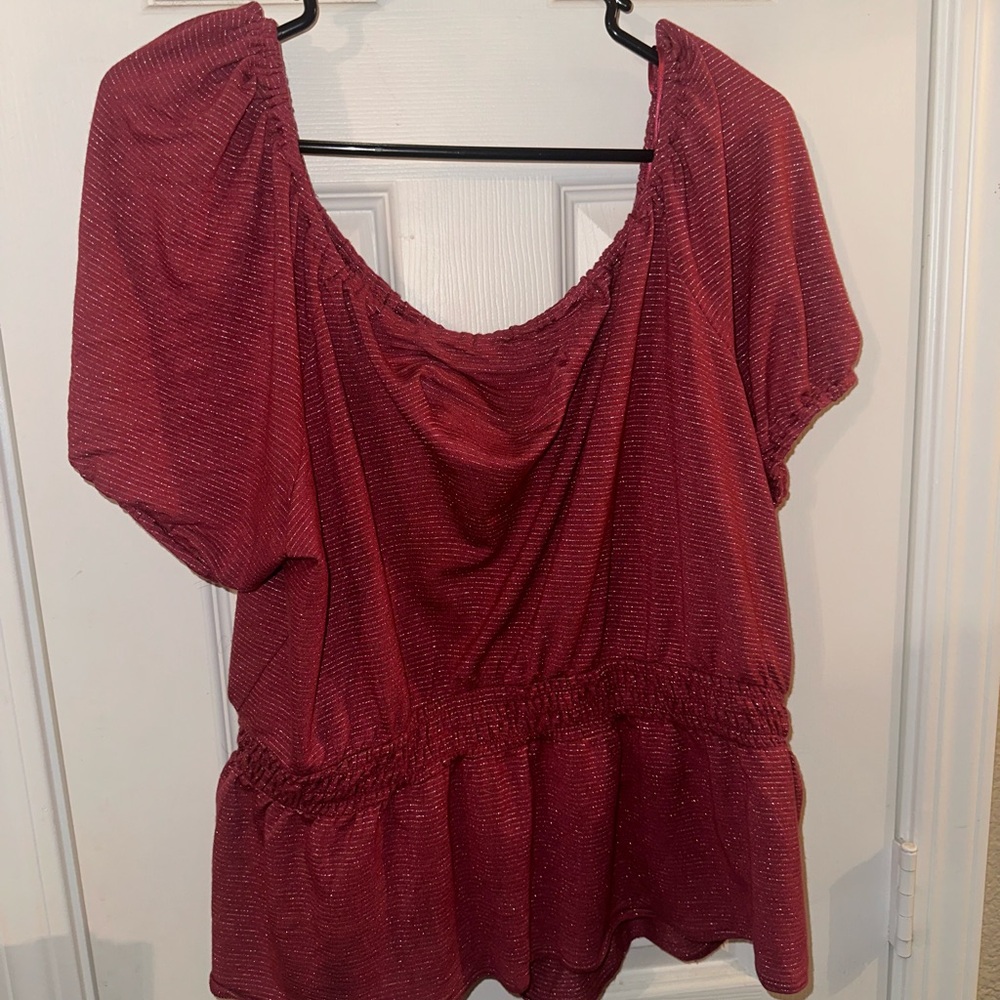 LC Lauren Conrad Red Short Sleeve Peplum Blouse